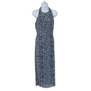 Dress The Population Maxi Halter Dress Blue Sequin Size XS Backless Party Formal